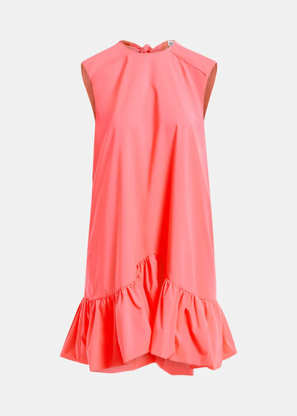 Off-white, red and pink ruffled mini dress with open-back and bow detail