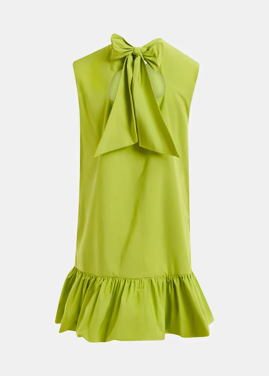 Off-white, red and pink ruffled mini dress with open-back and bow detail