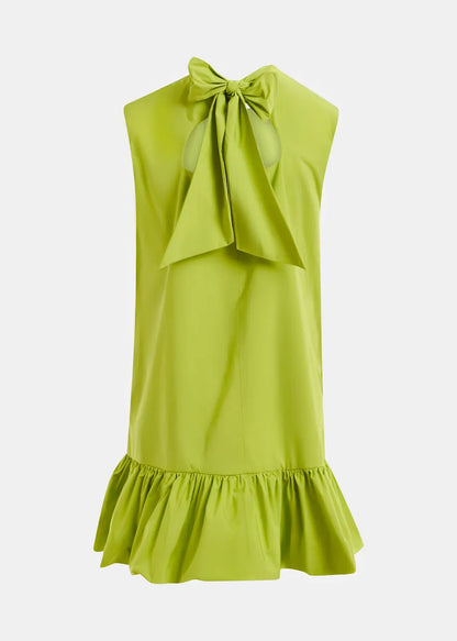 Off-white, red and pink ruffled mini dress with open-back and bow detail