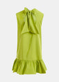 Off-white, red and pink ruffled mini dress with open-back and bow detail